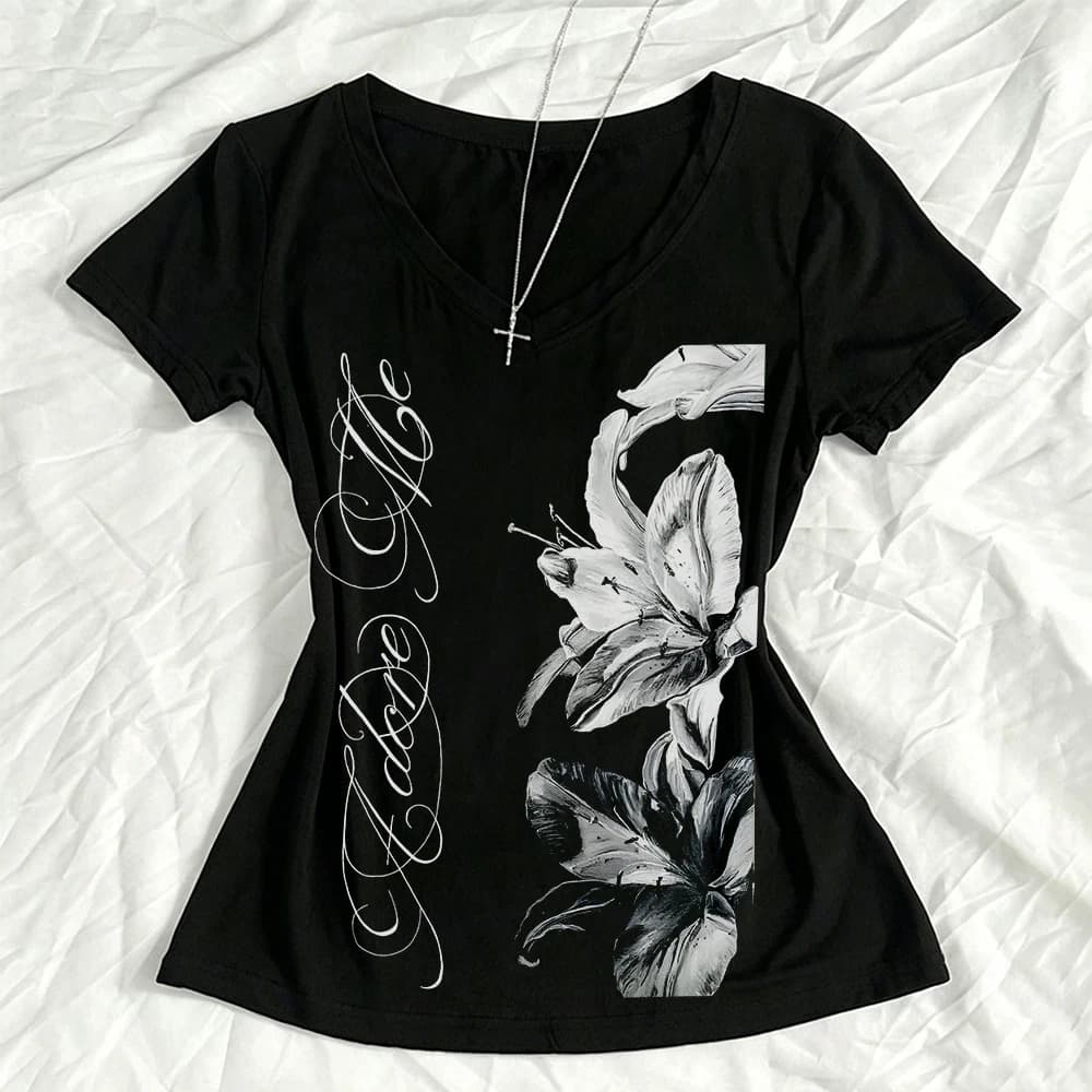 Punk girl women's short sleeved clothing Gothic top aesthetic Y2k short sleeved T-shirt street Harajuku pattern slim fit short s