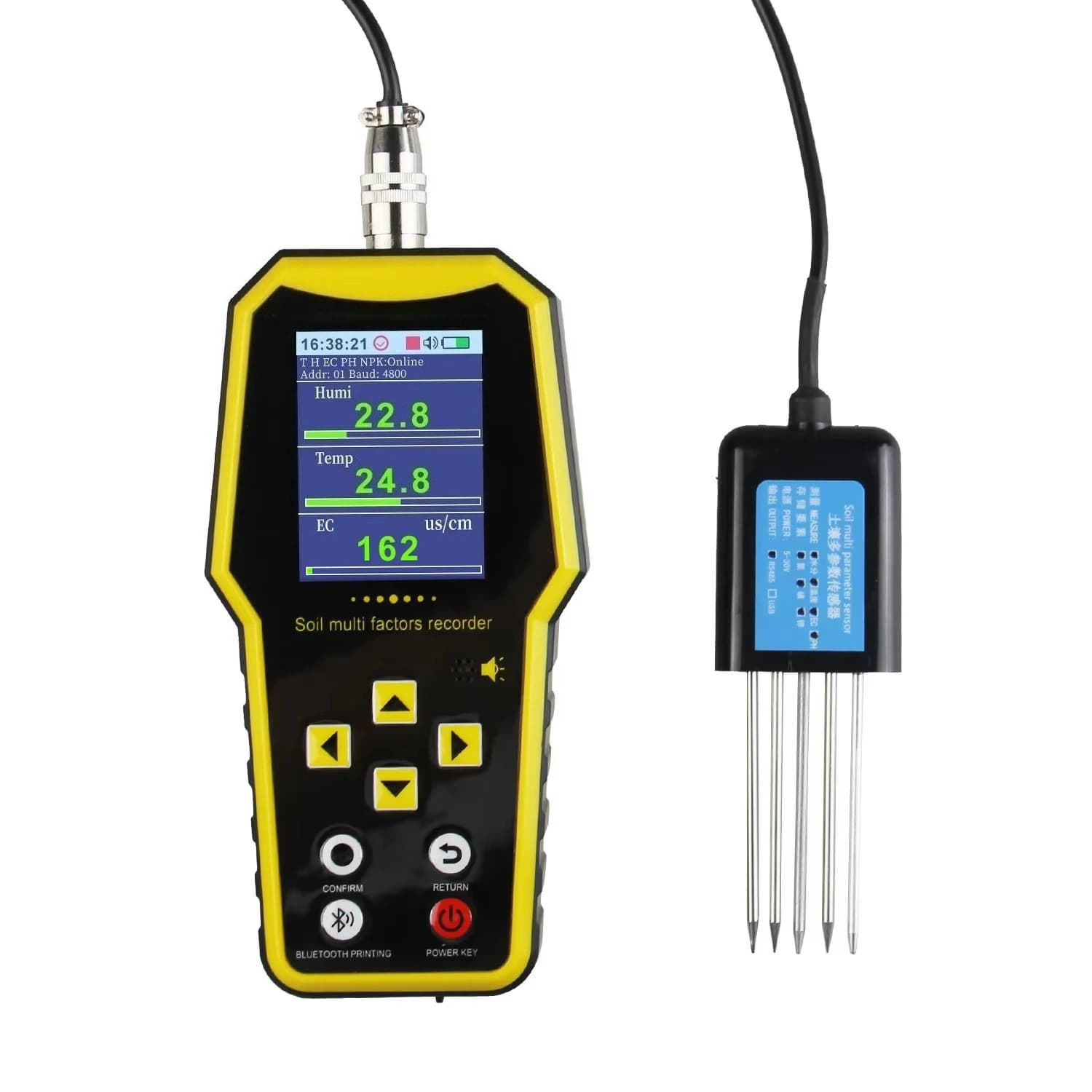 Portable soil moisture detector pH value tester 7 in 1, PH, temperature, humidity, salt content, EC