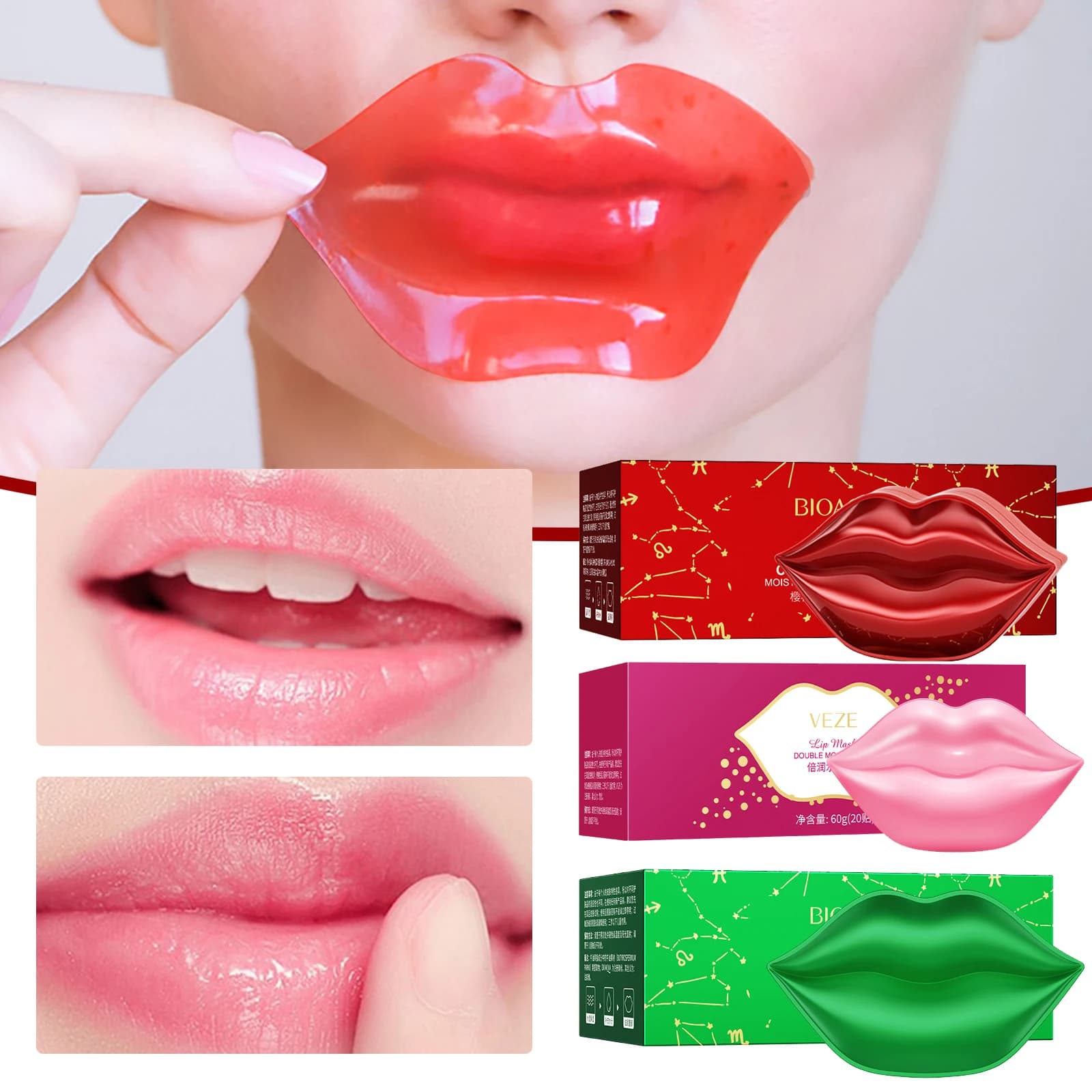 20 pcs BIOAQUA Hydrating Collagen Patch for Lips Masks Moisturizing Exfoliating Anti-wrinkles Labbra Mask Gel Pad Rimpolpante Lip Care