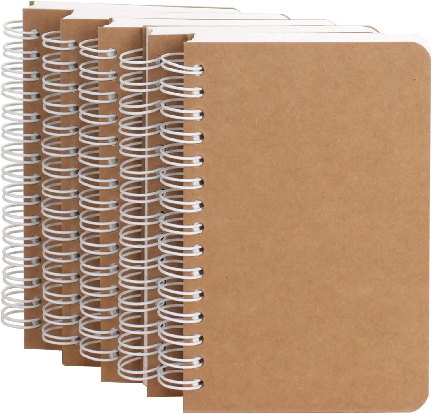 Spiral Notebook 5 Pack, Aesthetic Journals Kraft Cover Lay Flat Sketchbook for Writing Drawing Note Taking, 3.5x5.5, 180 Pages
