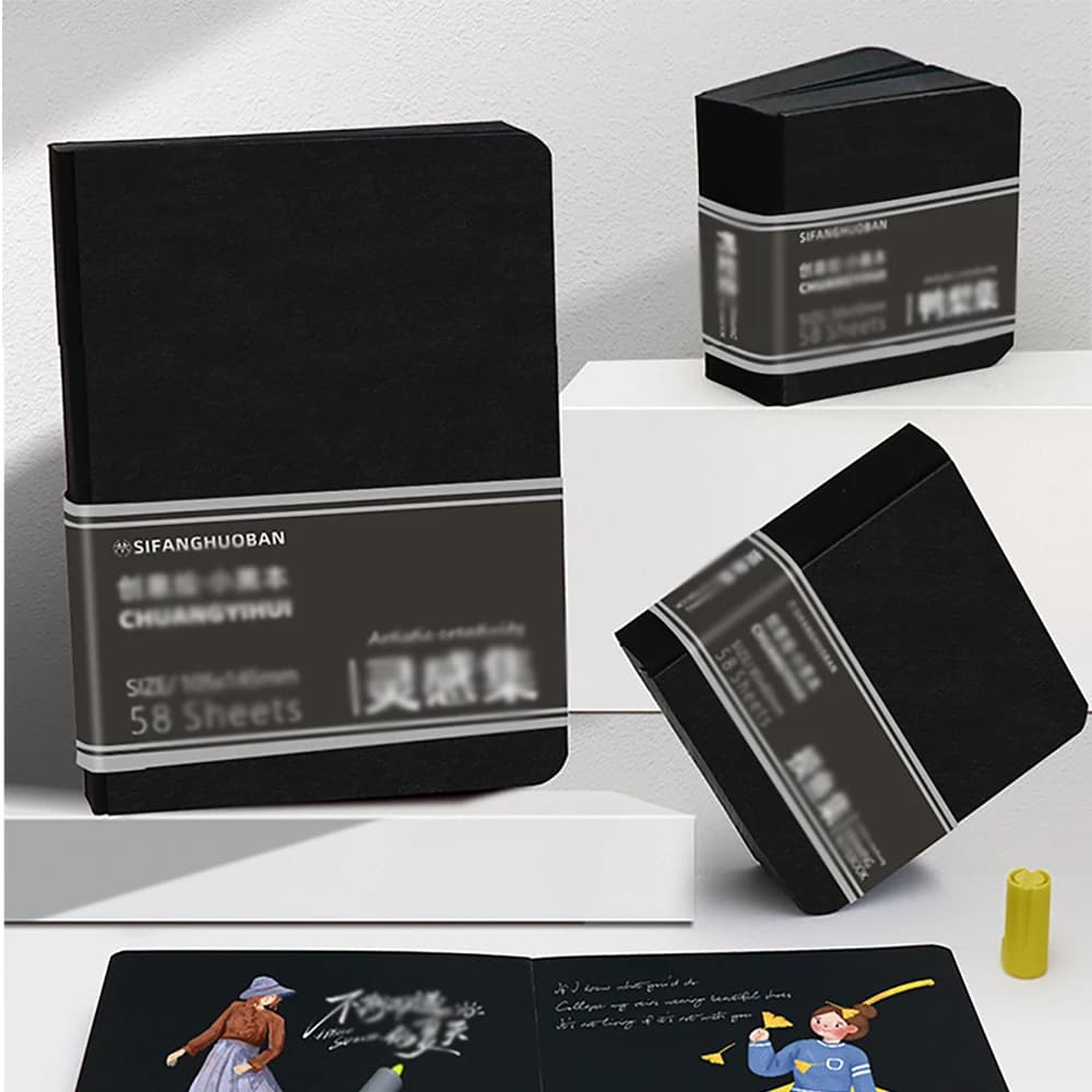 58 Sheets Black Cardboard Thick Acrylic Marker Special drawing book, Travel Decompression Black drawing book