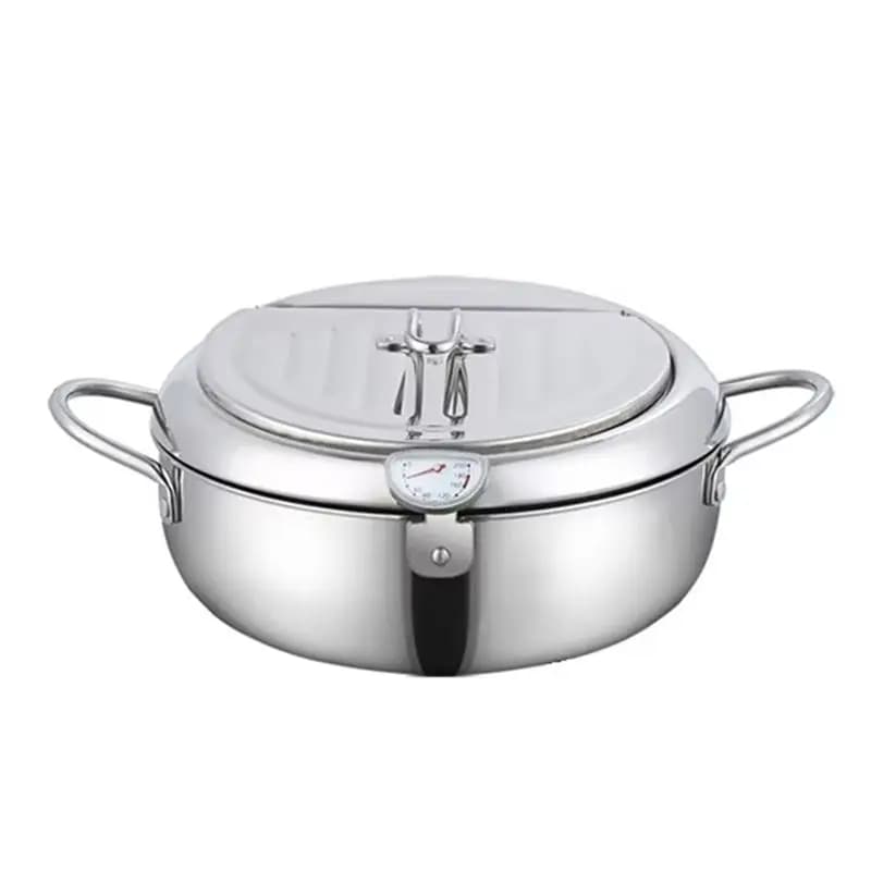 Padella per frittura tempura da cucina in acciaio inossidabile 304, pentola giapponese per frittura profonda con termometro e coperchio-AT30