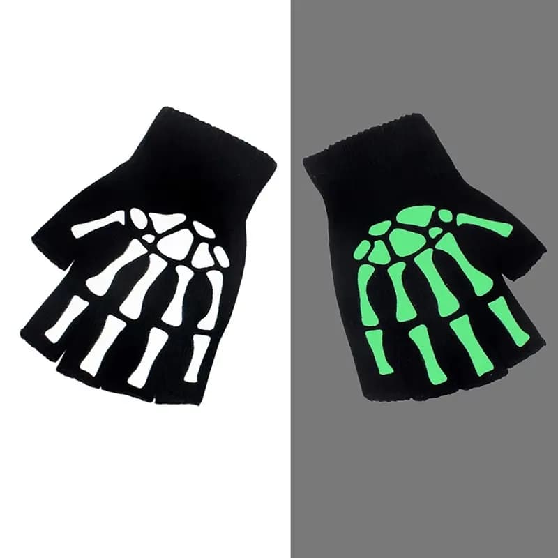 1/3/5 paia di guanti luminosi a mezza dita con teschio, guanti per giochi di ruolo di Halloween, guanti caldi lavorati a maglia per autunno/inverno, guanti elastici