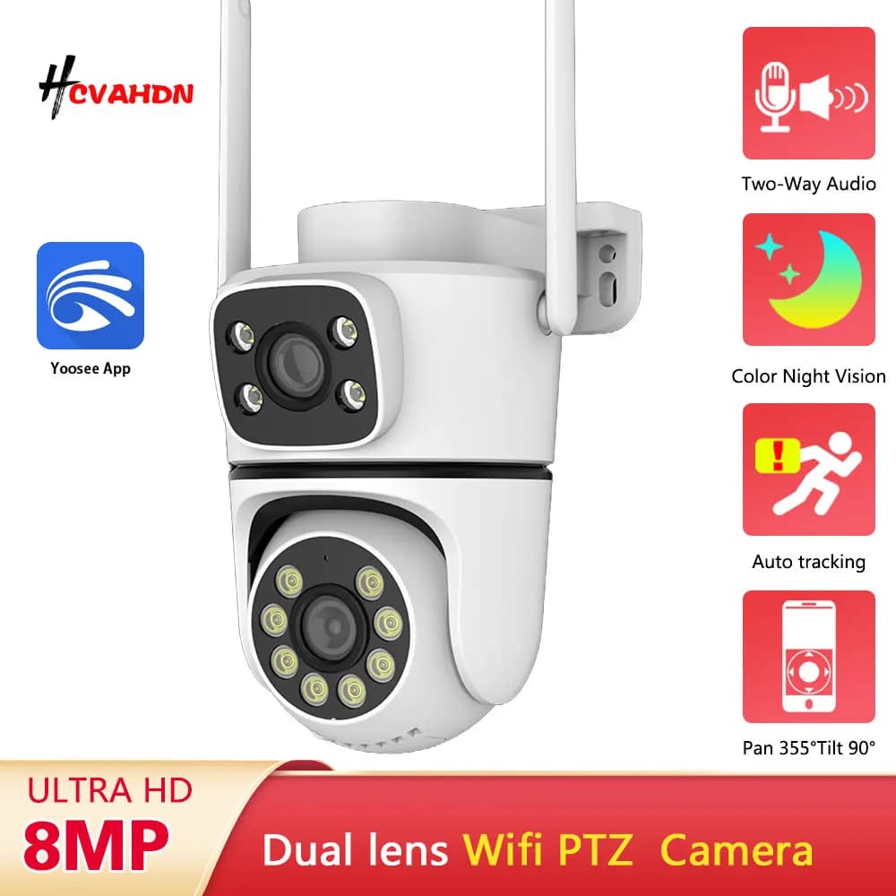 4K 8MP Dual Screen Dual Lens WIFI PTZ Camera Outdoor IP66 Waterproof Auto Tracking Wireless CCTV Security Surveillance Camera