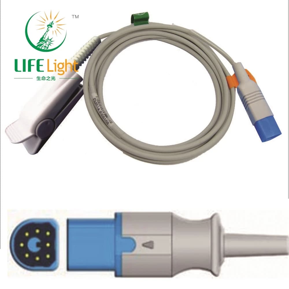 Compatible with PHI*LI*PS, 8 pin patient monitor, SPO2 prob sensor reusable for pulse oxometer, heart rate and SPO2 test