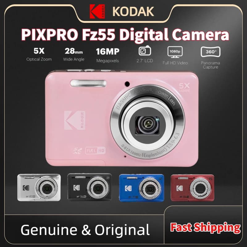 Fotocamera Digitale Originale KODAK PIXPRO FZ55 16MP con Zoom Ottico 5X, Obiettivo Grandangolare 28mm, Video Full HD 1080P, Schermo LCD 2.7" per Vlogging
