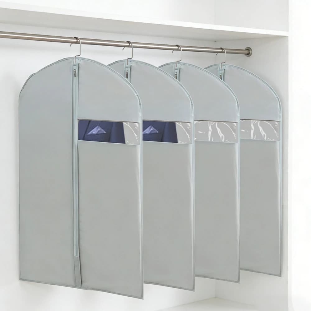 Set di 4 Sacche Porta Abiti con Finestra Trasparente, Copriabiti Impermeabili da Appendere per Cappotti, Giacche e Camicie 60*120cm