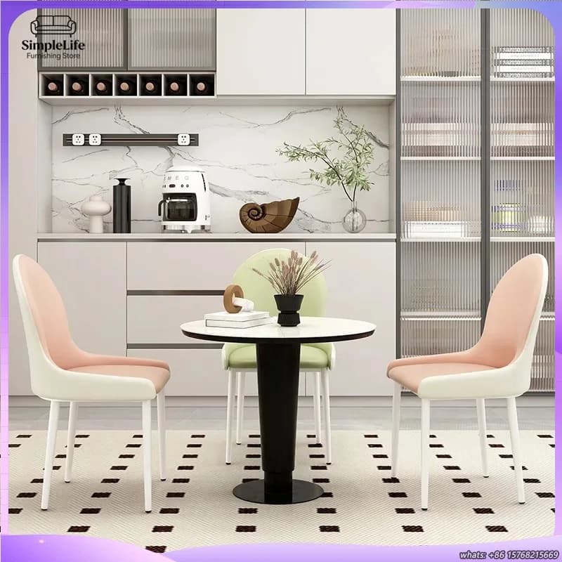 Sedia da Pranzo in Ecopelle con Cuscino di Design, Sedia d'Accento Semplice e Lussuosa per Sala da Pranzo, Ufficio, Toeletta, Sillas in Legno