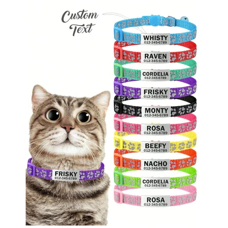 Collare con targhetta identificativa per cani personalizzato, artigli riflettenti, cinturino in nylon regolabile, intaglio a campana, collare per cani di piccola taglia, anti soffocamento