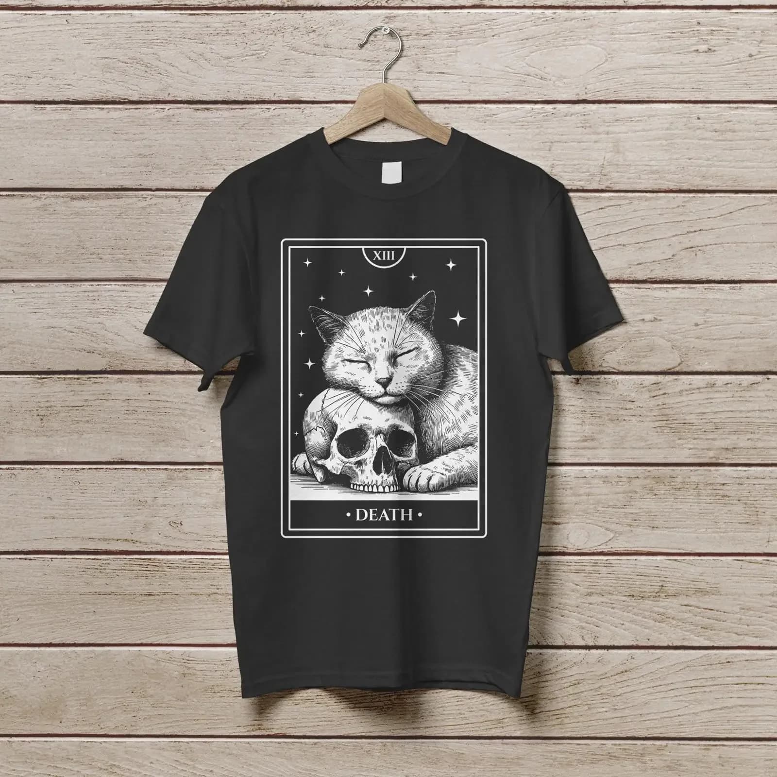 Vintage Death Tarot Cat T Shirt Funny Skull Card Gothic Aesthetic Retro s For Lovers vintage Washed Versatile Stretched