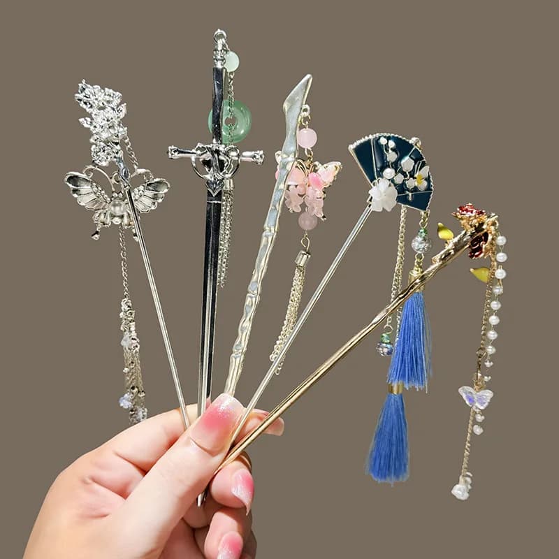 Elegante stile cinese spada forchetta per capelli nappa bastone per capelli panini design acconciatura accessori per capelli gioielli da donna forcina per capelli