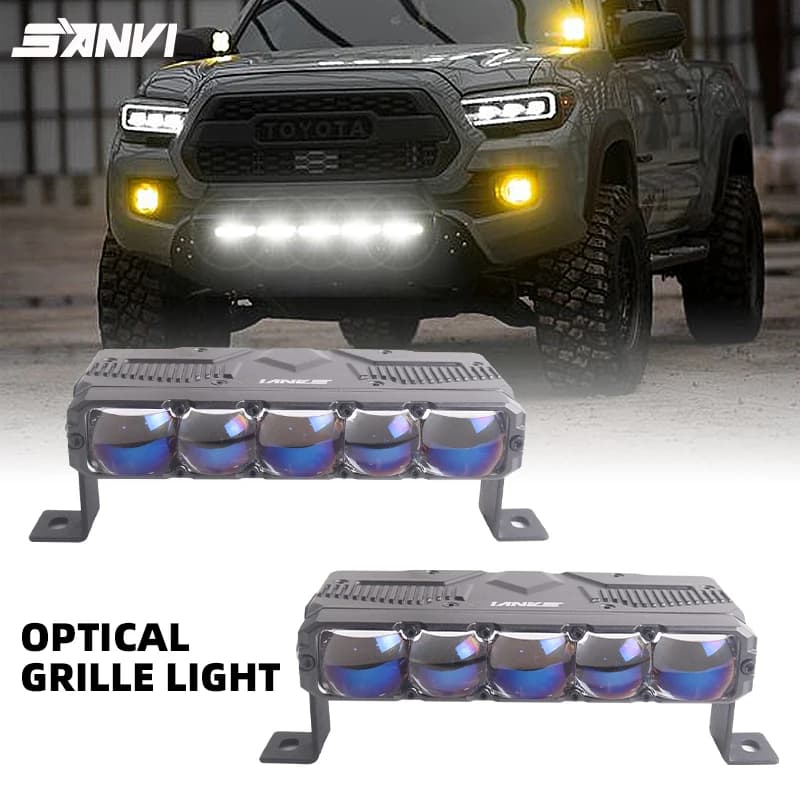 SANVI S500 Proiettore Bi-LED da 5.5'' con Griglia e 5 Lenti per Luci di Griglia Auto, Fari Fendinebbia, Luci Ausiliarie 5500K 18400Lux