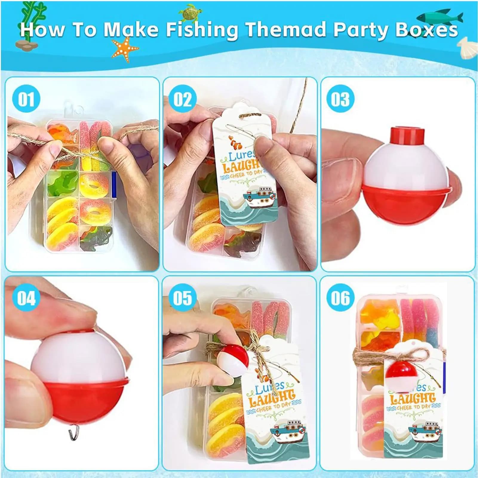 Small Equipment Box PVC Fishing Candy Equipment Boxes With Bobber And Thanksgiving Ticket Fish Theme Accessories for Husband Son
