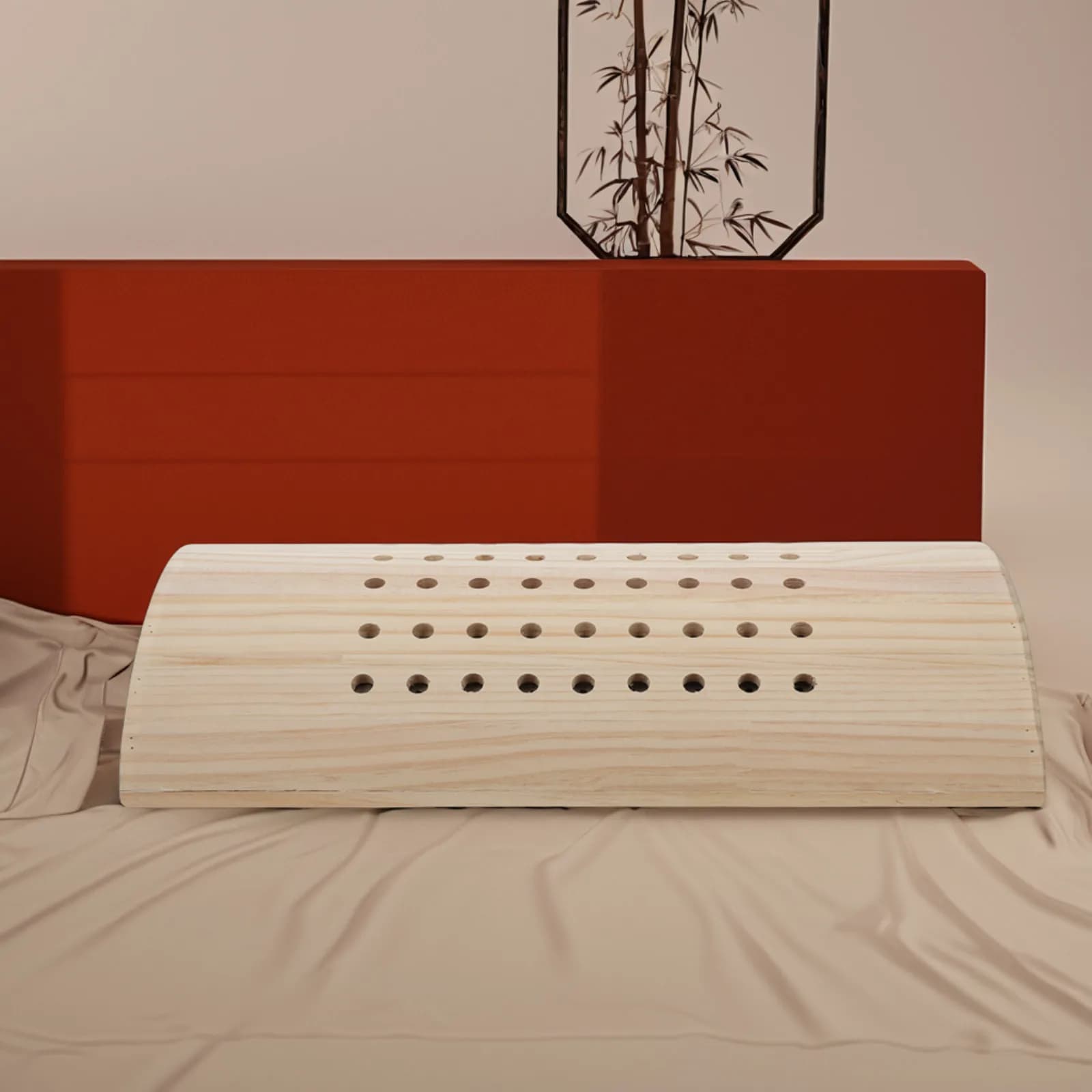 Cuscino per Moxibustione con Supporto Lombare in Legno, Ergonomico per Alleviare il Dolore alla Schiena, Accessorio per il Sonno, Riutilizzabile, Cuscino per la Cura della Salute Domestica