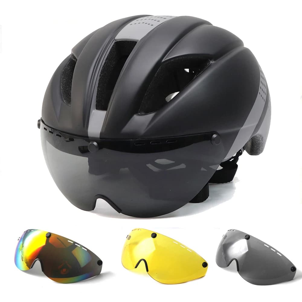 Cycling Helmet Aero TT Time proof for Men Women Running Glasses Road Bike Helmet with Lens Helmet Cycling Bicycle Safety Equipment