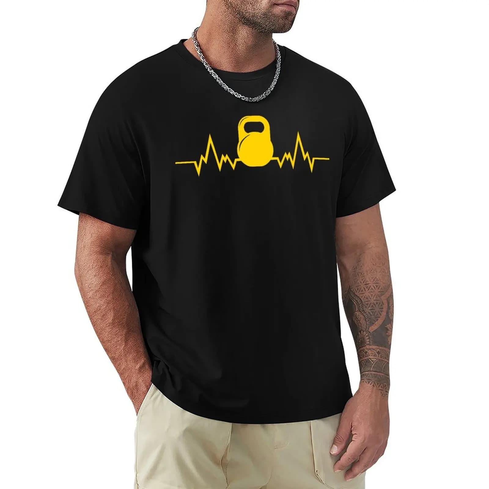 Weightlifting Kettlebell Heartbeat Exercise T-Shirt Plus Size Simple Casual Top