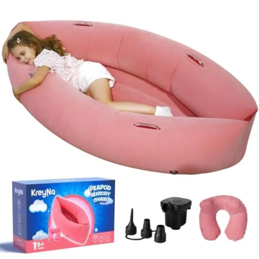 Sensory Chair Inflatable Peapod Canoe 60" Sensory Pod Sitting for Autistic ADHD Sensory Pea Pod with Neck Pillow Electric Air P
