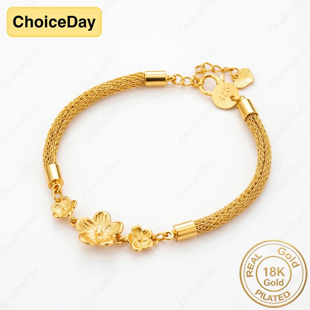 Elegant 18K gold-plated exquisite flower bracelet, a fashionable wedding gift and party accessory for women.