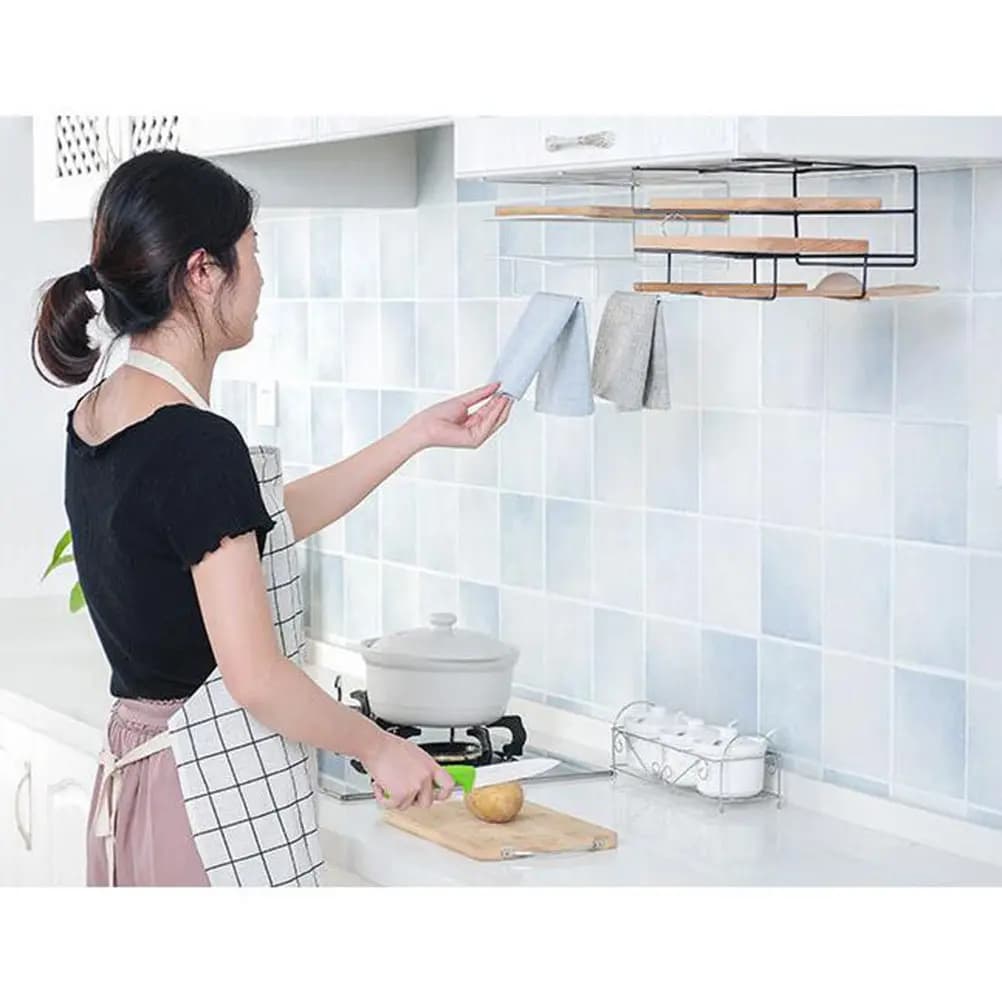 Porta Taglieri da Parete in Ferro Resistente, Espande lo Spazio di Stoccaggio in Cucina, Nessun Attrezzo Necessario, Porta Asciugamani e Coperchi Pentole con Drenaggio