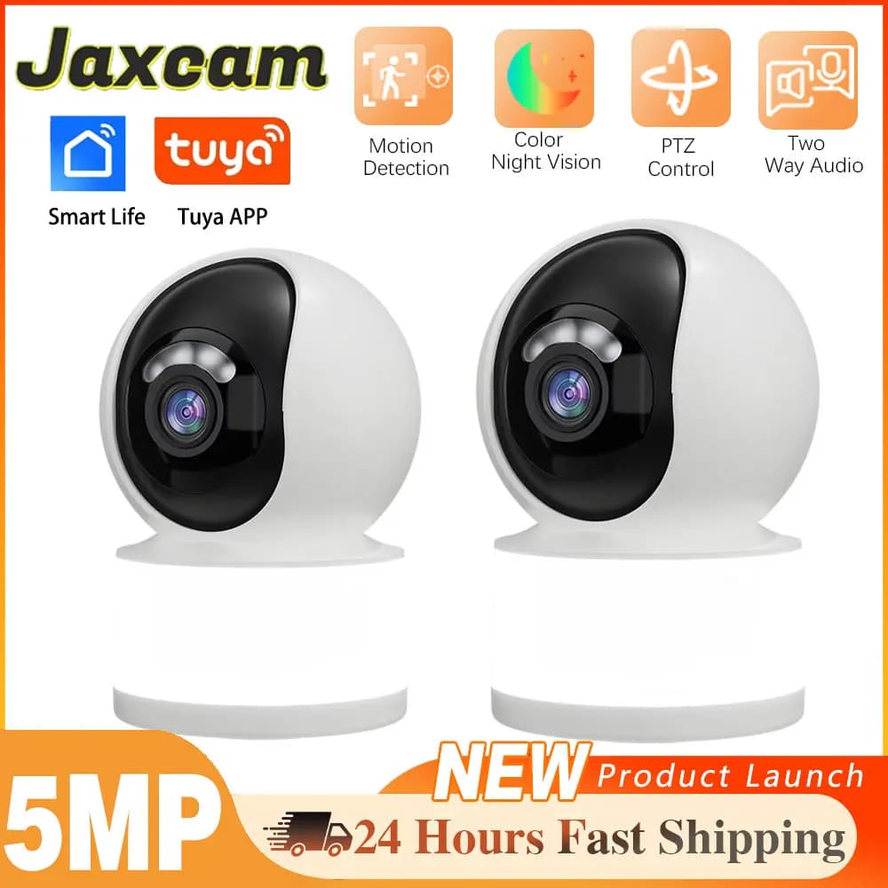 Telecamera di Sicurezza WiFi 5MP per Monitoraggio Bambini, App Tuya Smart Life, Rotazione 360° ° Telecamera IP da Interno con Tracciamento Automatico PTZ, Visione Notturna a Colori e Audio Bidirezionale