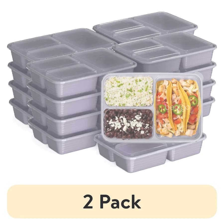 2-Pack 3-Compartment Meal Prep Containers with Lids - Durable Microwave Freezer Dishwasher Safe for Convenient Storage and Por