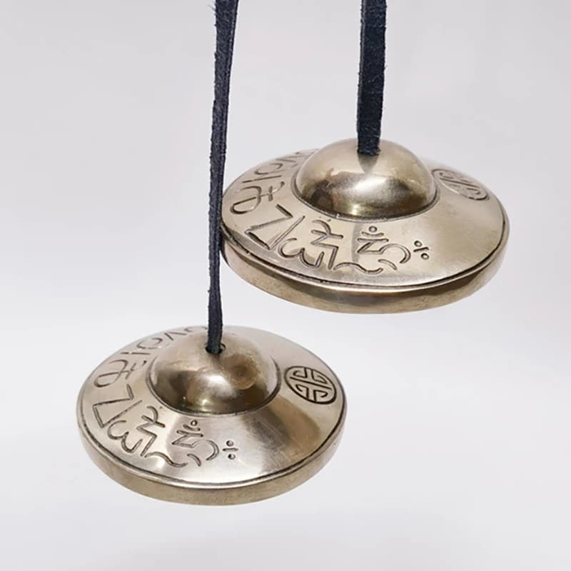 Full Moon Tinkle Bell White Copper Cymbal Tibetan Bells with Bag Retro Buddhist Meditation Bell Sound Healing Instrument Gifts