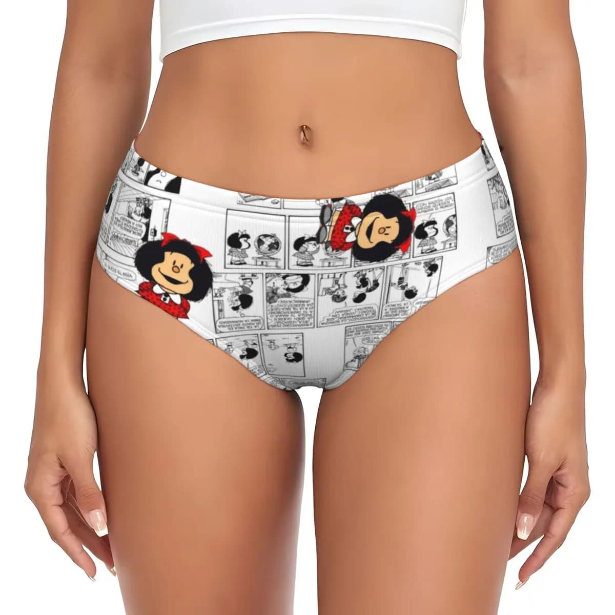 Slip da Donna Personalizzati con Motivi Manga Quino Mafalda, Mutande Kawaii Traspiranti ed Elasticizzate