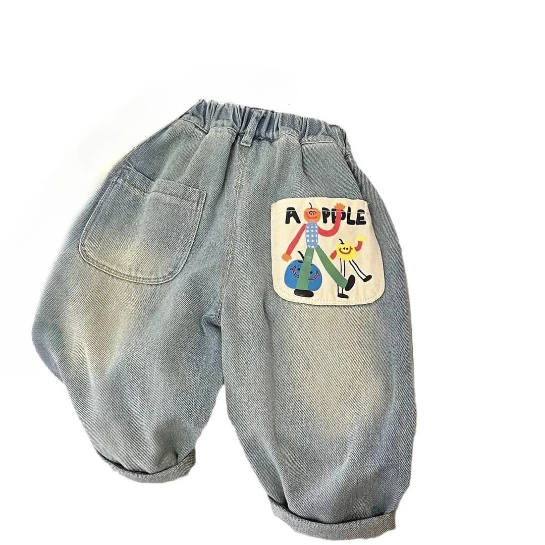 Jeans da ragazzo primaverili e autunnali Nuovi pantaloni da bambino a tubo dritto casual allentati semplici alla moda