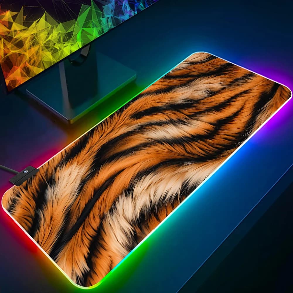 Tappetino per mouse RGB con stampa leopardata, tappetino per mouse LED luminoso, tappetino per mouse in gomma per computer da gioco.