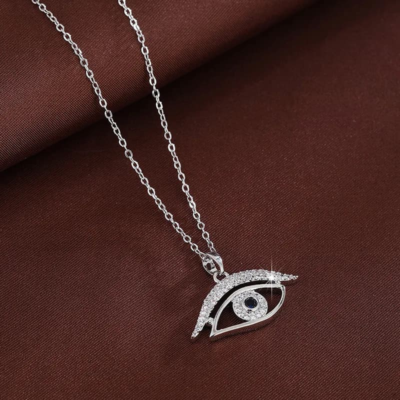 Lucky Evil Eye Pendant Necklace For Women Shiny Rhinestone Inlaid Silver Plated Minimalist Blessing Protection Good Luck Clavicl