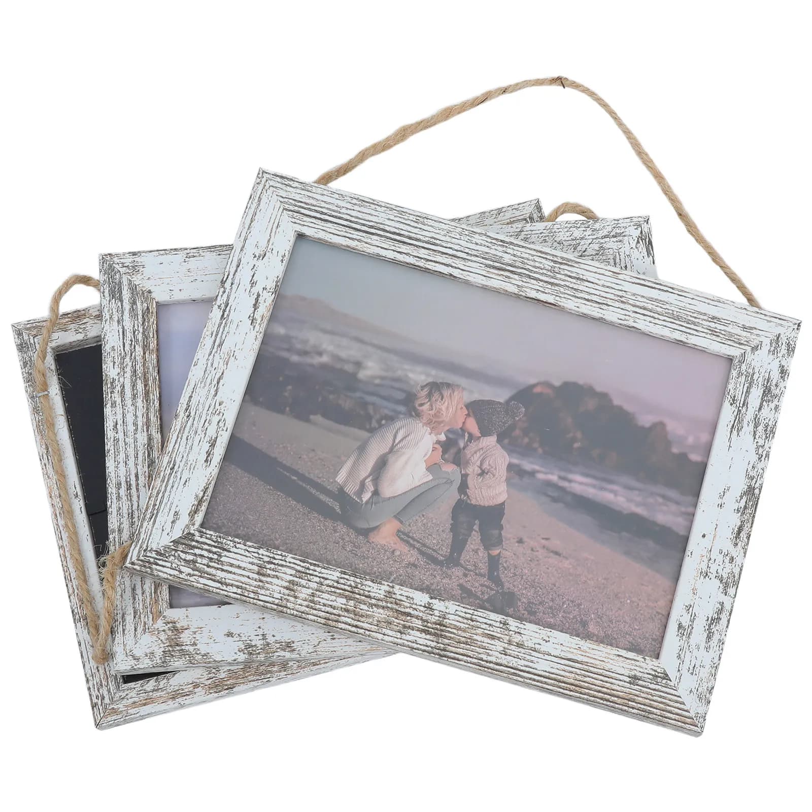 Wall Hanging Frames 5x7 Inch Collage 3 Picture Wooden Gallery Horizontal Rope Hanging Photo Frame Family Photo Display Rustic