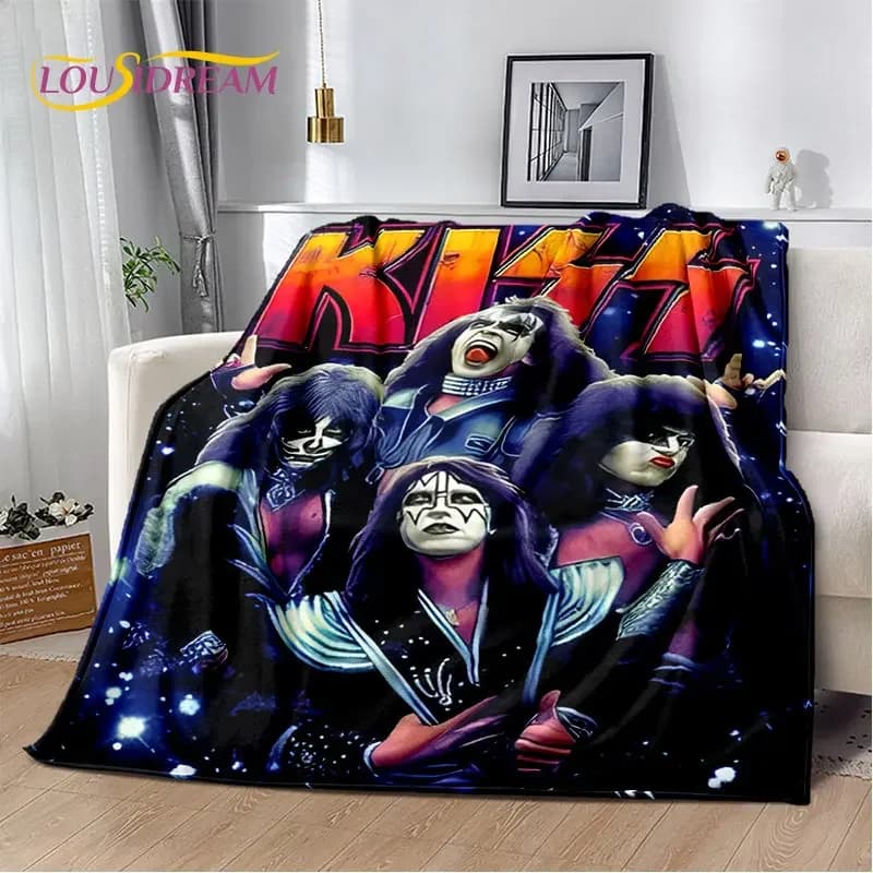 KISS Rock Band Retor Coperta in peluche, Coperta in flanella Coperta da tiro per soggiorno, camera da letto, divano letto, picnic, escursionismo, tempo libero, pisolino