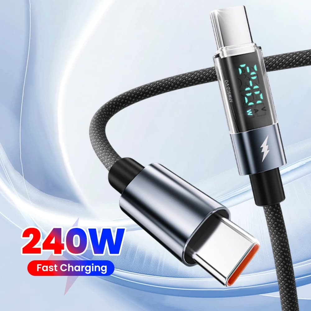 Cavo di ricarica rapida da USB-C a USB-C da 240W con display digitale, cavo dati USB-C per iPhone 17 16 15 Pro Max, Samsung, tablet e laptop