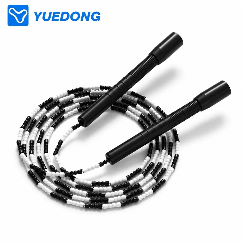 YUEDONG Beaded Jump Rope Adjustable Segmented Skipping Rope Black White Beads Tangle Free Fitness Workout Cardio for Men Women Kids