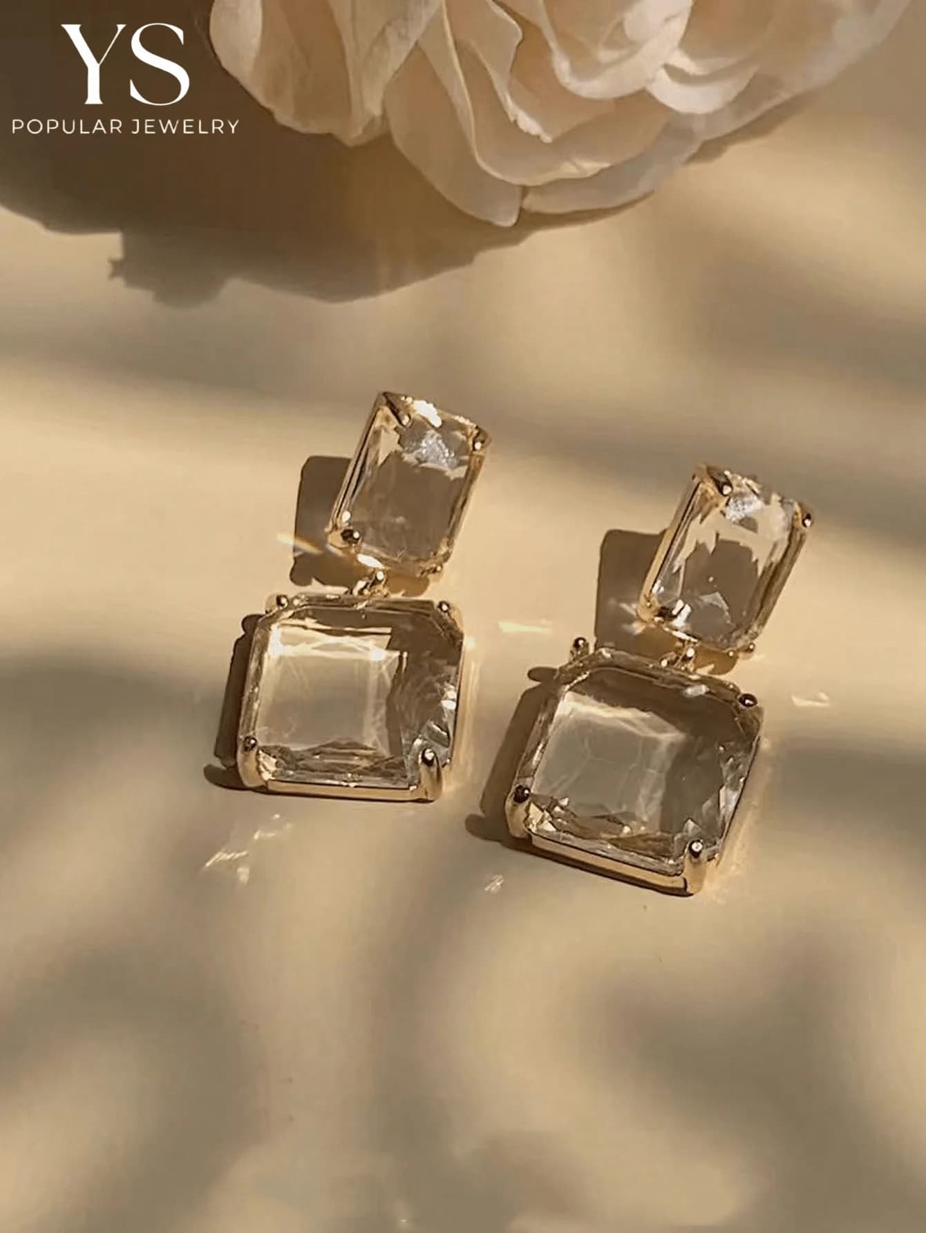1 Pair Minimalist Gold Earrings, Transparent Square Cubic Zirconia, Elegant Elegant, Luxury High-End Exaggerated Cold Style Earr