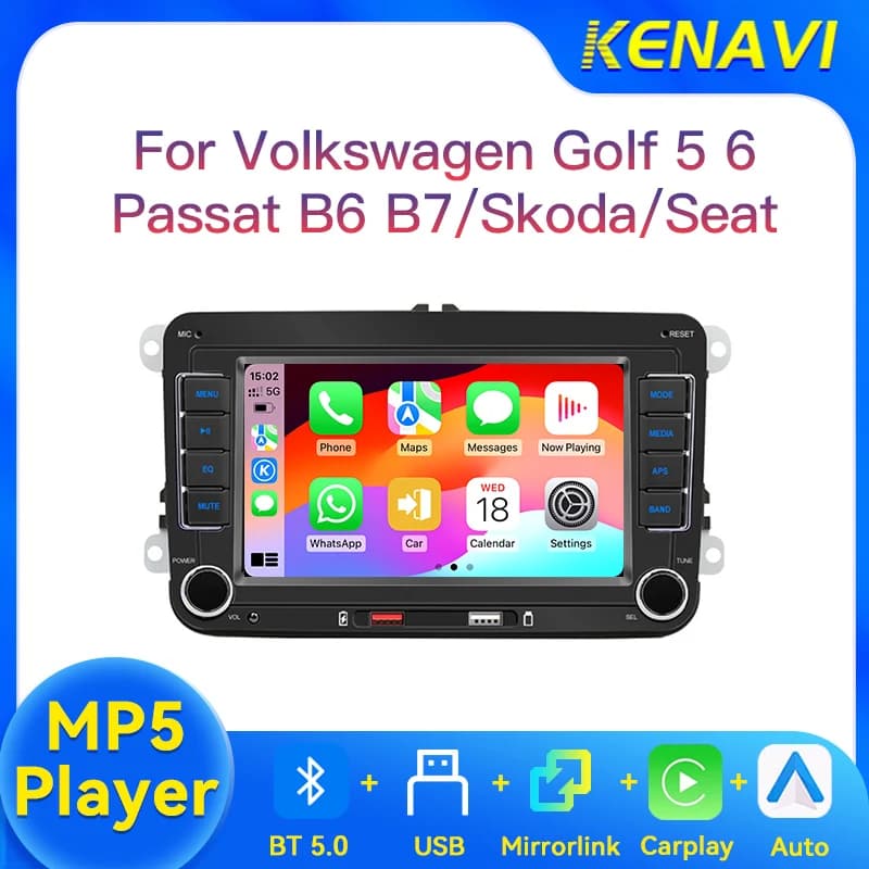 Autoradio con touchscreen per Volkswagen Golf 5 6 Passat B6 B7 Skoda Seat, lettore MP5, CarPlay wireless, sistema multimediale Android Auto