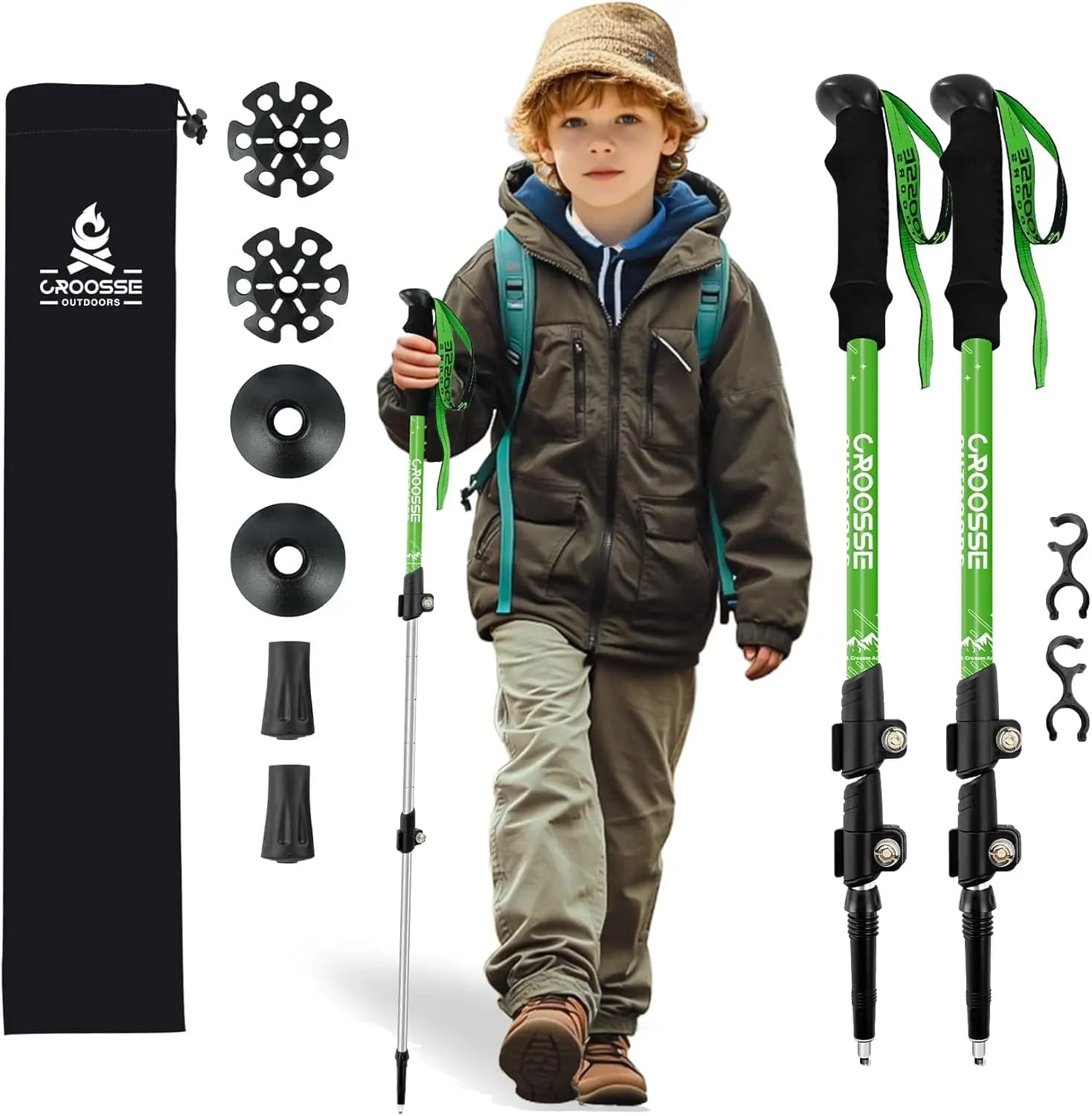 Bastoncini da Trekking Leggeri e Pieghevoli per Bambini - Bastone da Escursionismo Retrattile per Bambini, Set di 2 Bastoncini Telescopici in Alluminio