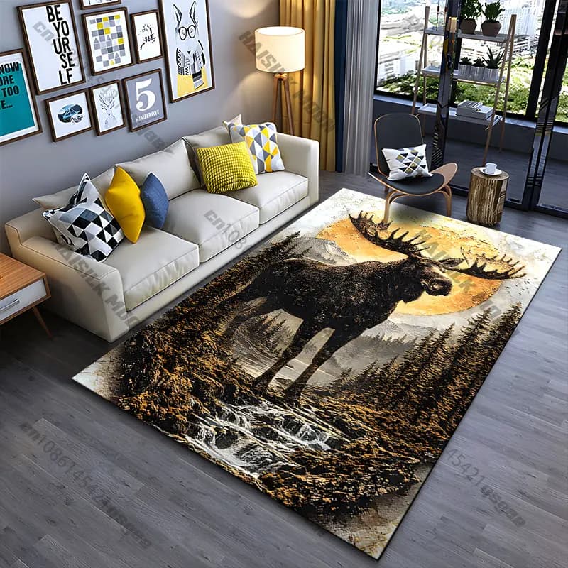 Majestic Moose Nature Landscape Carpet Play mat for yoga, living room, decoration for the room, baby cat mat, game mat