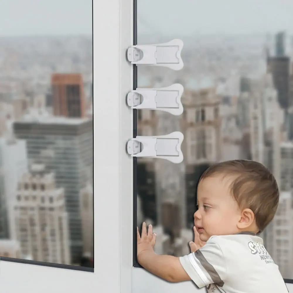 Serratura per porta scorrevole in ABS portatile Protezione di sicurezza autoadesiva Tappo per fascia scorrevole Forte fissaggio Serratura per cassetto Bambino