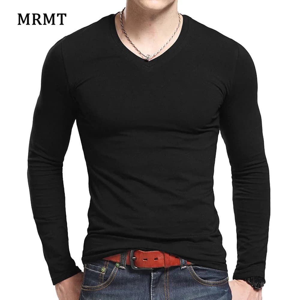 2026 MRMT T-shirt da uomo a maniche lunghe con colletto rotondo, slim fit, tinta unita