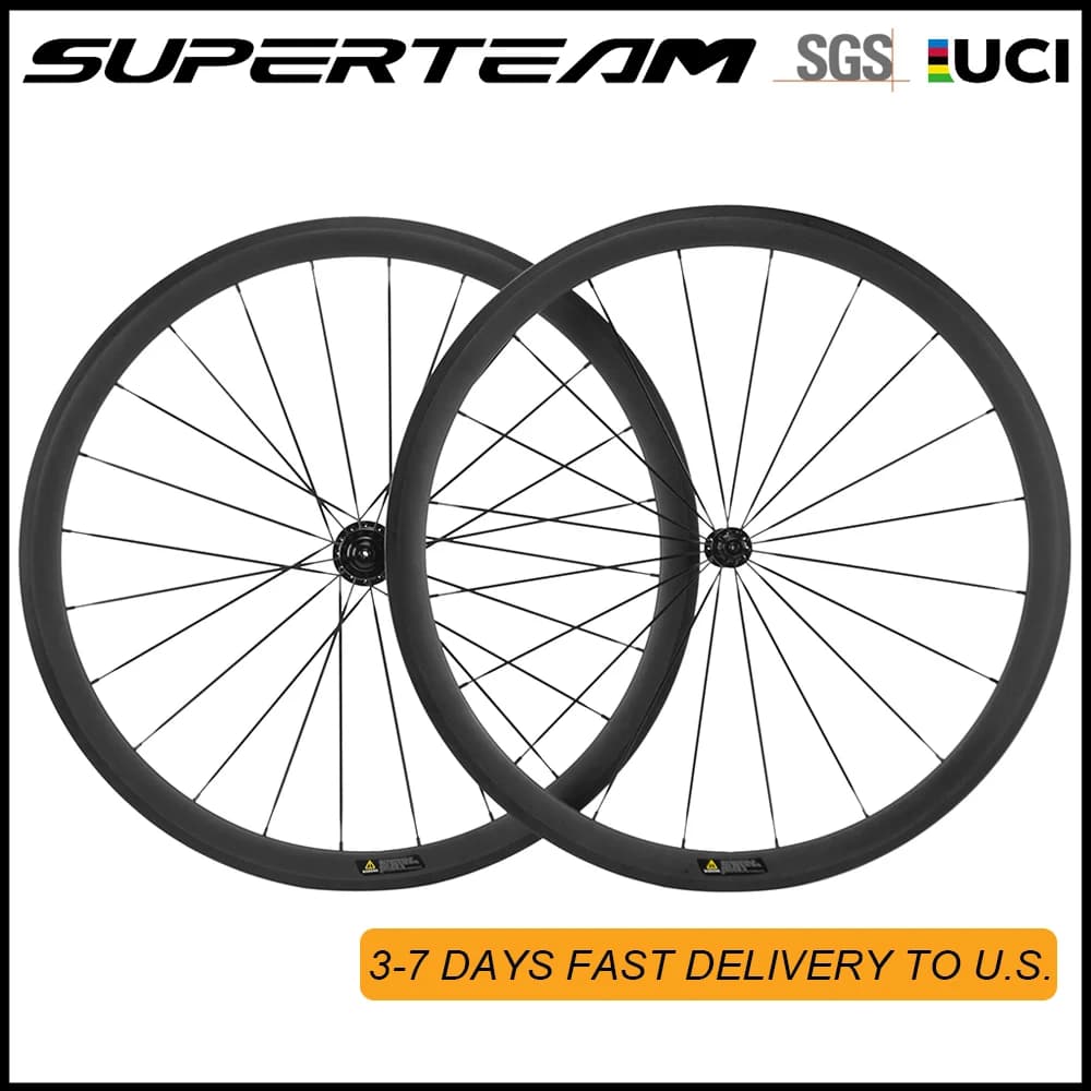 Set di ruote in carbonio da 38 mm 700C con freno a pattino, clincher, tubeless, per bici da corsa