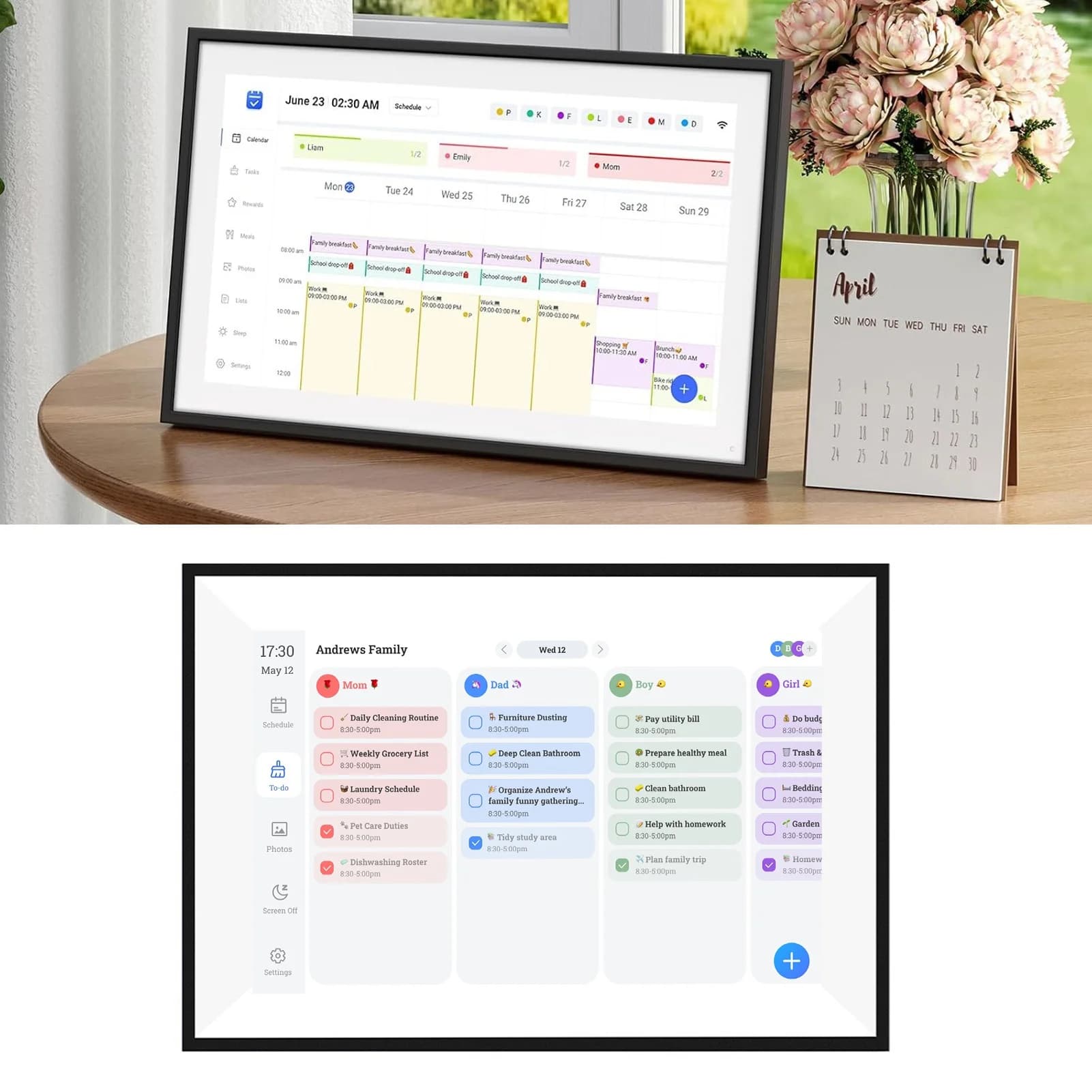Calendario digitale intelligente Calendario elettronico Pianificatore familiare touchscreen HD da 10,1 pollici con cornice per foto digitale commutabile