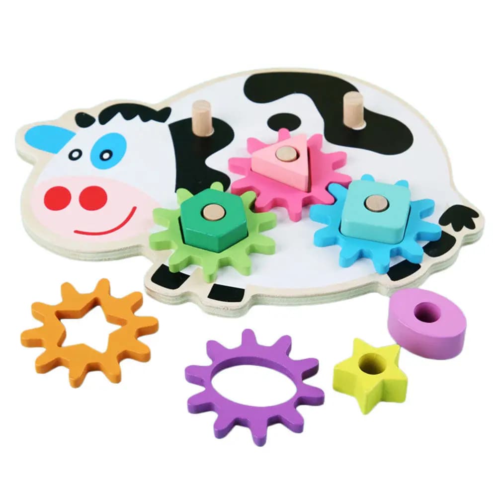 1 set di blocchi in legno educativi per bambini, a forma di mucca, per il riconoscimento dei colori, regalo di compleanno