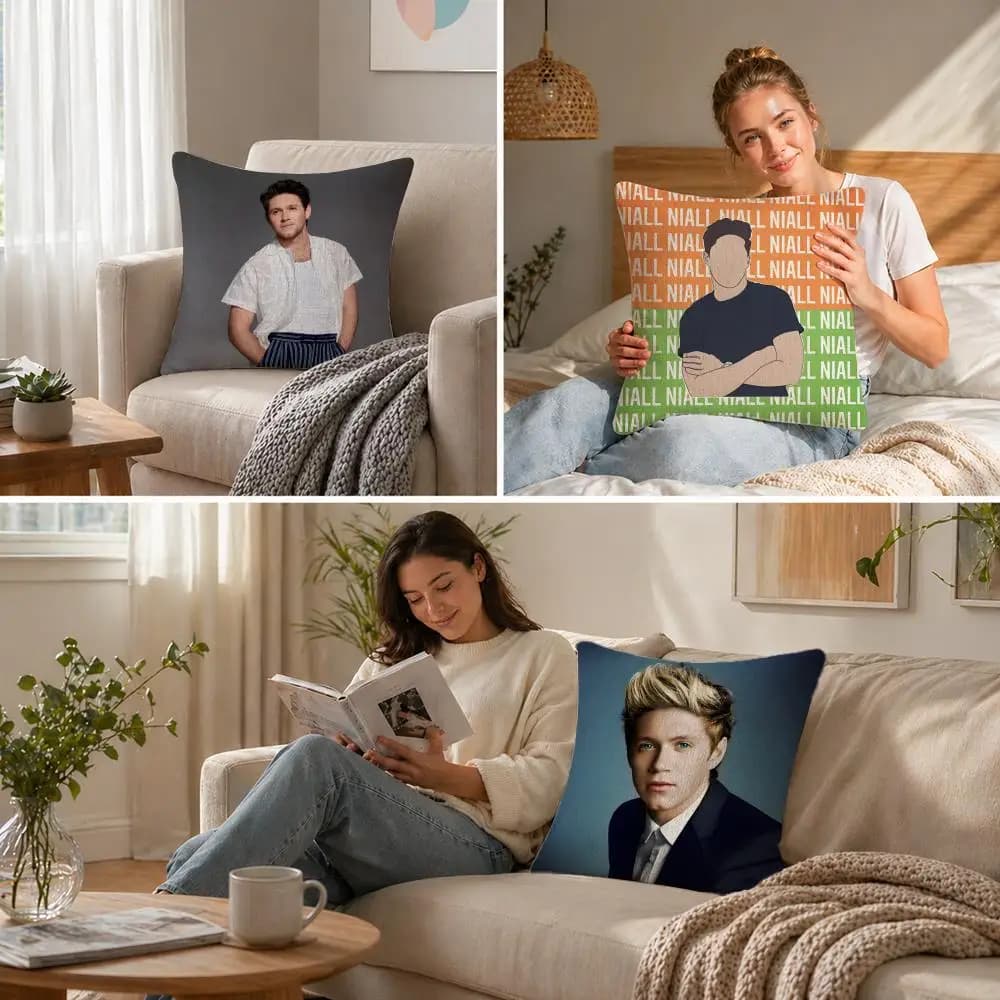 Set di fodere per cuscini in lino naturale N-Niall Horan, decorazione tutto in uno per divano, camera da letto e sedia