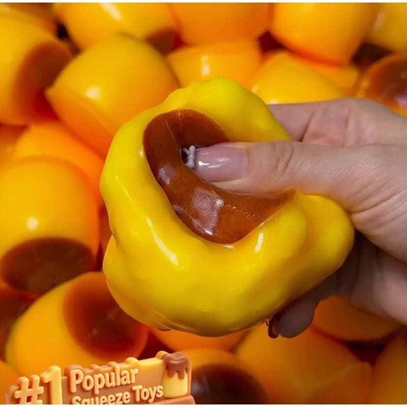 Handmade Pudding-Shaped Squeeze Ball Caramel Crunchy Squishy Fidget Accessory Portable DIY Stress Relief Cute Desk Toy