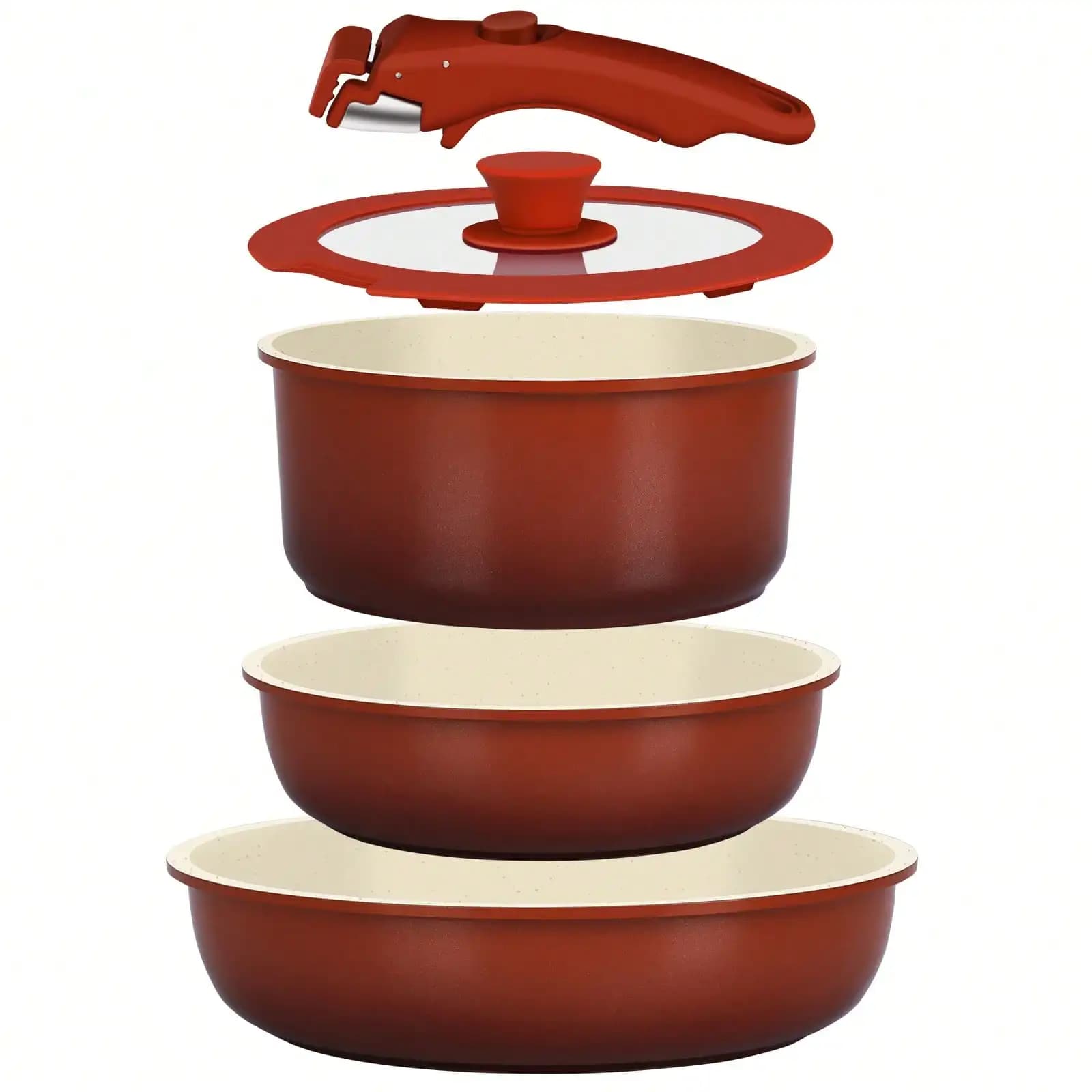 Set di pentole e padelle antiaderenti da 11 pezzi - Manico staccabile, compatibile con l'induzione, include padelle e casseruole, rivestimento antiaderente, versatile per cucinare all'interno, all'esterno e in campeggio, distribuzione uniforme del calore e facile da pulire