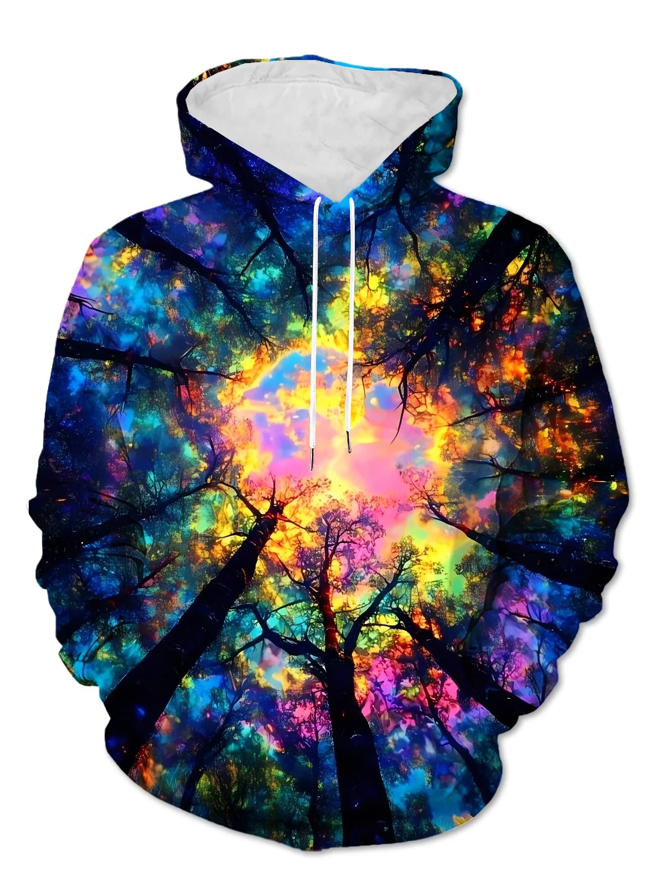 Men Colorful Fantasy Forest Tree 3D Print Hoodie Long Sleeve Casual Outdoor Pullover Sweatshirt