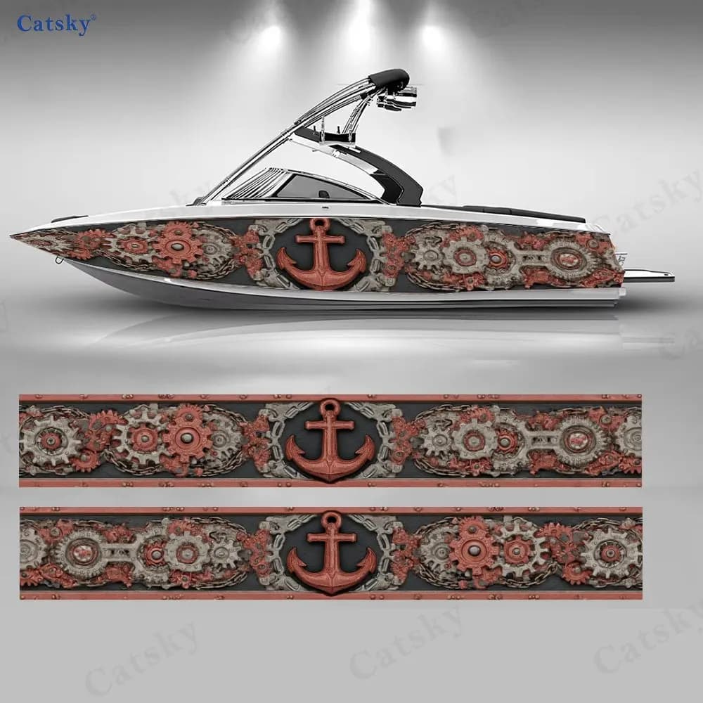 2 adesivi per barche Crimson Anchor Mech, adesivi in vinile durevoli e impermeabili in PVC per barche da pesca, design resistente ed elegante