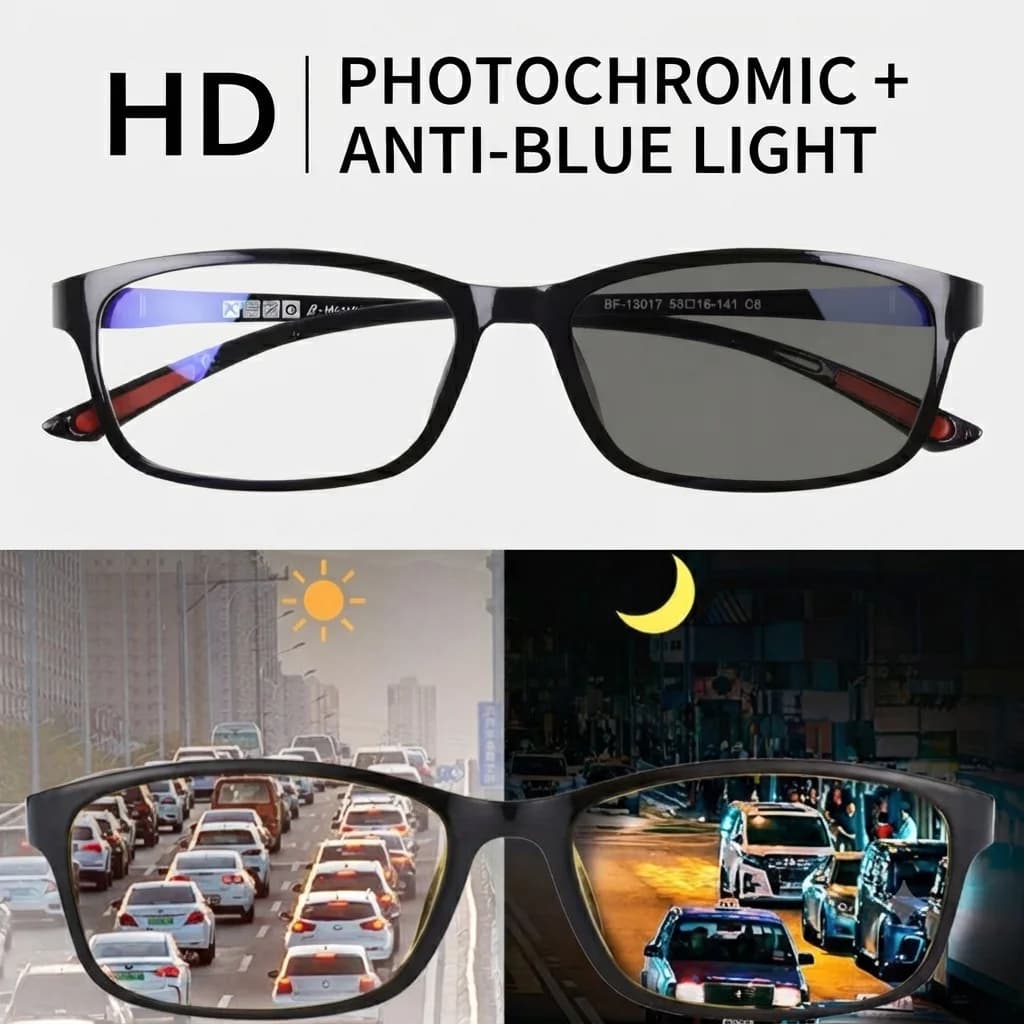 KLASSNUM Fashion Blue-Light Sunglasses for Driving Travel Outdoor Color Changing UV Protection Sunglasses Near Sight Eyeglasses