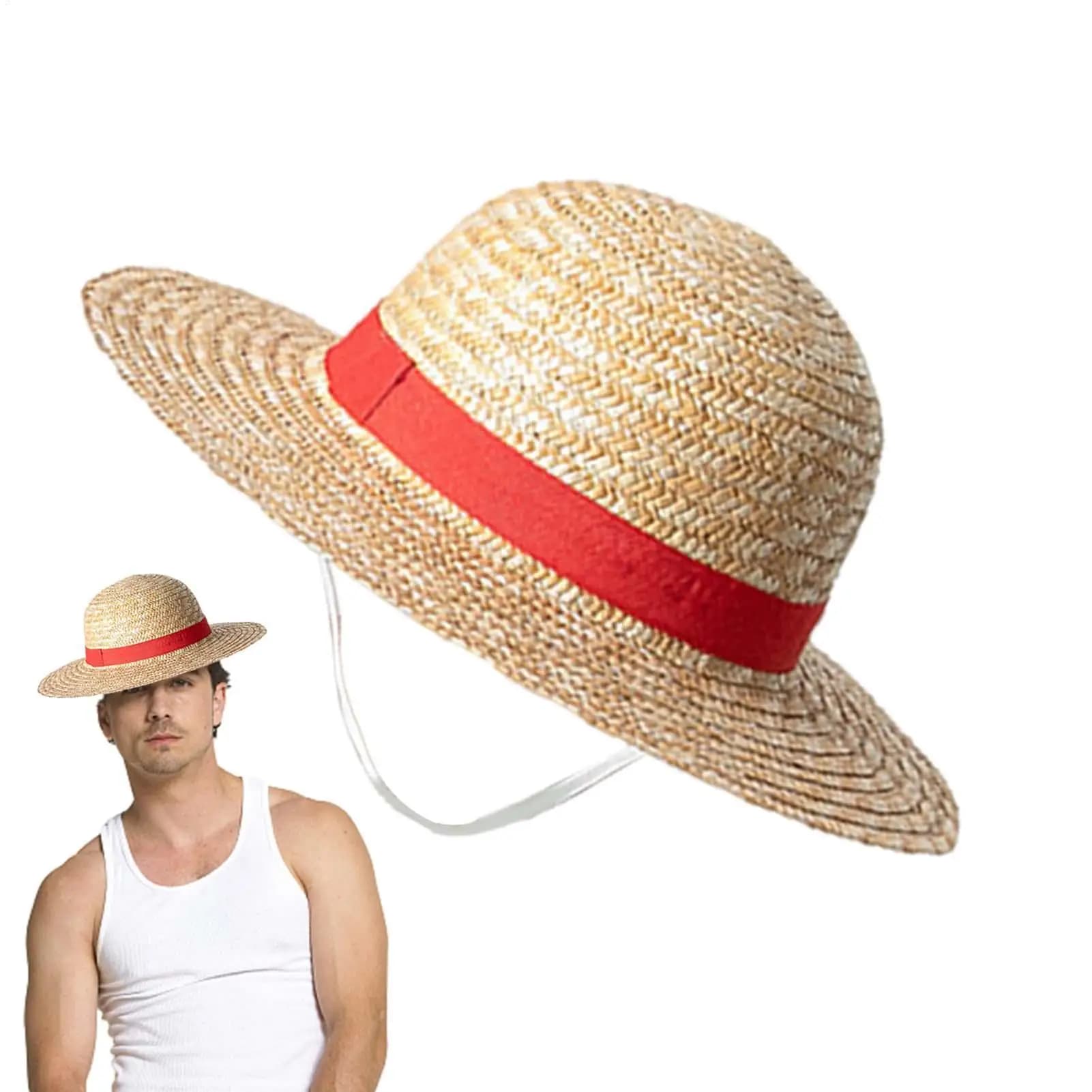 Luffy Cosplay Hat Luffy Straw Hat Anime Luffy Performance Props Costume Party Yellow Summer Strawhats With Rope For Fans Youth